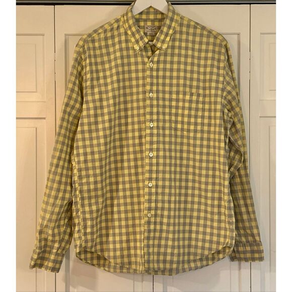 J.Crew Tailored light weight fit yellow and grey  checkered button down size lar - Picture 3 of 9